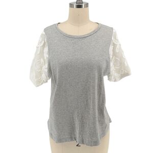 Global Work Knit Lace Floral T Shirt Gray L preppy bohemian coastal casual basic